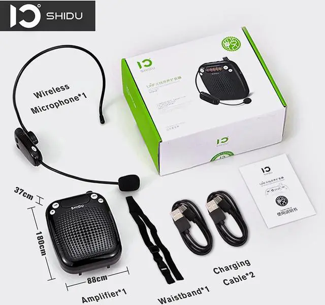 Alt view image 7 of 7 - BONAEVER Voice Amplifier with UHF Wireless Microphone Headset Support MP3 Play 10W 2000mAh Portable Wearable Rechargeable PA Systerm for Speaker Classroom Meetings Promotions Outdoors