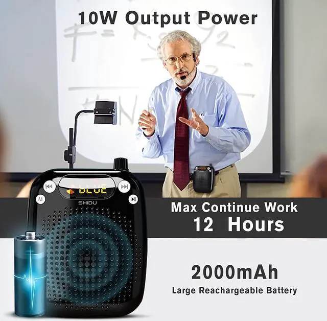Alt view image 5 of 7 - BONAEVER Voice Amplifier with UHF Wireless Microphone Headset Support MP3 Play 10W 2000mAh Portable Wearable Rechargeable PA Systerm for Speaker Classroom Meetings Promotions Outdoors