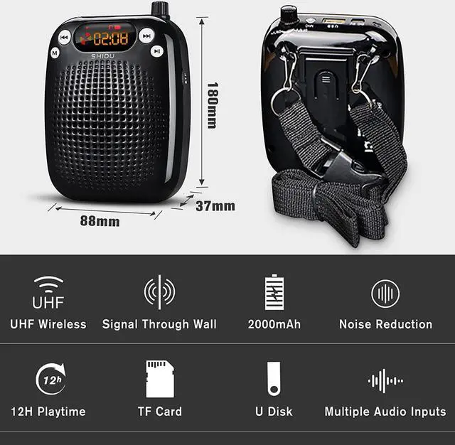 Alt view image 2 of 7 - BONAEVER Voice Amplifier with UHF Wireless Microphone Headset Support MP3 Play 10W 2000mAh Portable Wearable Rechargeable PA Systerm for Speaker Classroom Meetings Promotions Outdoors