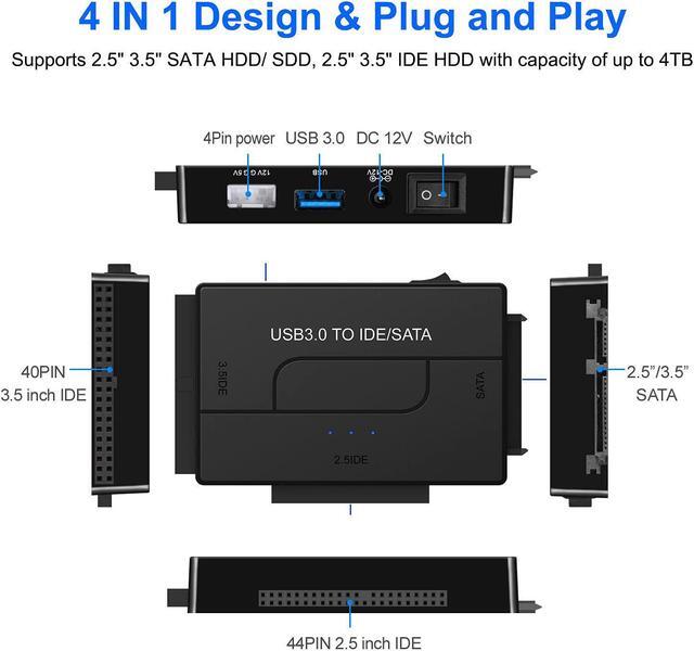 Alt view image 2 of 7 - BONAEVER USB to SATA IDE HDD Adapter - USB 3.0 Cable to 2.5" 3.5" SATA IDE Hard Drive Converter for Windows 10/8/ 7/XP Mac Internal to External Laptop SSD Reader Kit File Data Transfer Conversion Cord