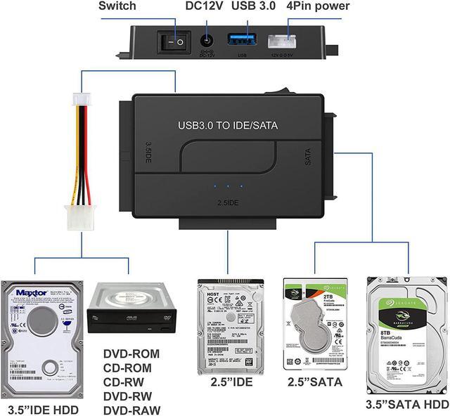 Alt view image 3 of 7 - BONAEVER USB to SATA IDE HDD Adapter - USB 3.0 Cable to 2.5" 3.5" SATA IDE Hard Drive Converter for Windows 10/8/ 7/XP Mac Internal to External Laptop SSD Reader Kit File Data Transfer Conversion Cord