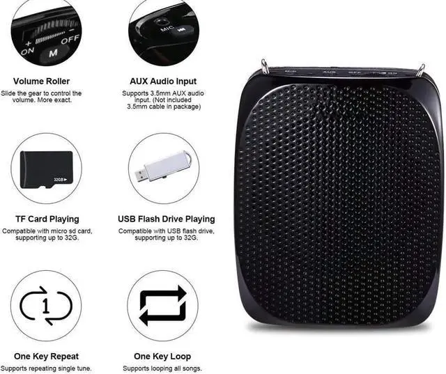 Alt view image 2 of 7 - BONAEVER Portable Voice Amplifier Rechargeable Mini Voice Amplifier With Wired Microphone Headset Wai Standb Supports MP3 Play for Teachers Yoga Tour Guides Outdoor Trainers