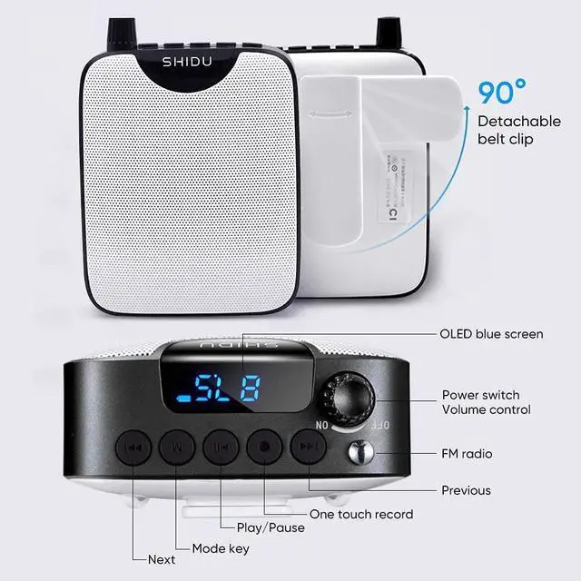 Alt view image 3 of 7 - Portable Mini Voice Amplifier,SHIDU Rechargeable Personal Amplifier with Wired Microphone Headset Supports MP3 Format Audio Recording Funtion Mini PA System for Teachers Tour Guides Coaches Yoga