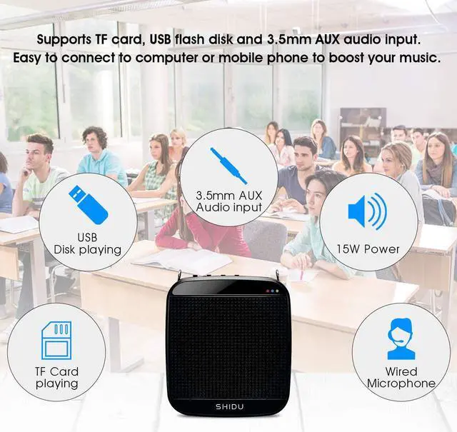 Alt view image 4 of 7 - BONAEVER Portable Voice Amplifier 15W Mini Voice Amplifier with Wired Microphone Headset Rechargeable Portable Microphone Speaker PA Systerm for TeachersSingingClassroomTour GuideElderlyYoga