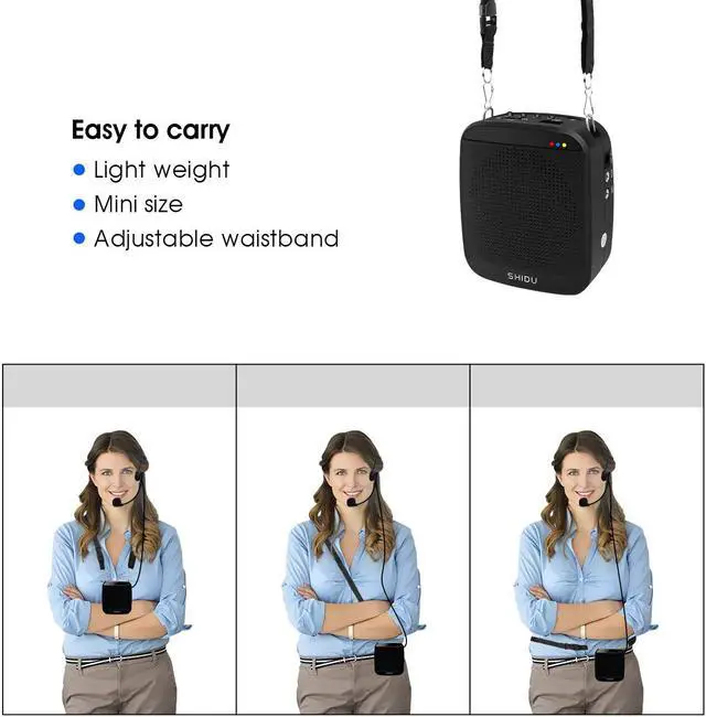 Alt view image 6 of 7 - BONAEVER Portable Voice Amplifier 15W Mini Voice Amplifier with Wired Microphone Headset Rechargeable Portable Microphone Speaker PA Systerm for TeachersSingingClassroomTour GuideElderlyYoga