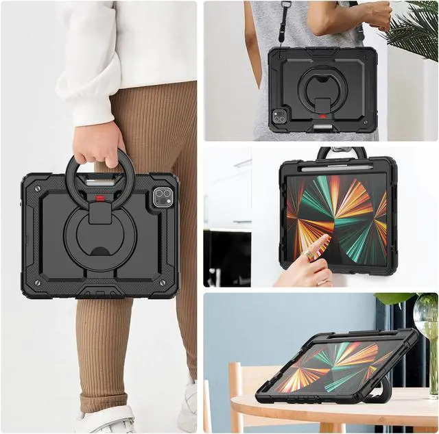Alt view image 7 of 7 - BONAEVER Case for iPad Air 5 / Air 4 10.9 2022 2020 iPad Pro 11 inch 2022 2021 2020 2018 with Screen Protector [Support Apple Pencil Pair & Charging] Handle Strap Stand and Shoulder Strap