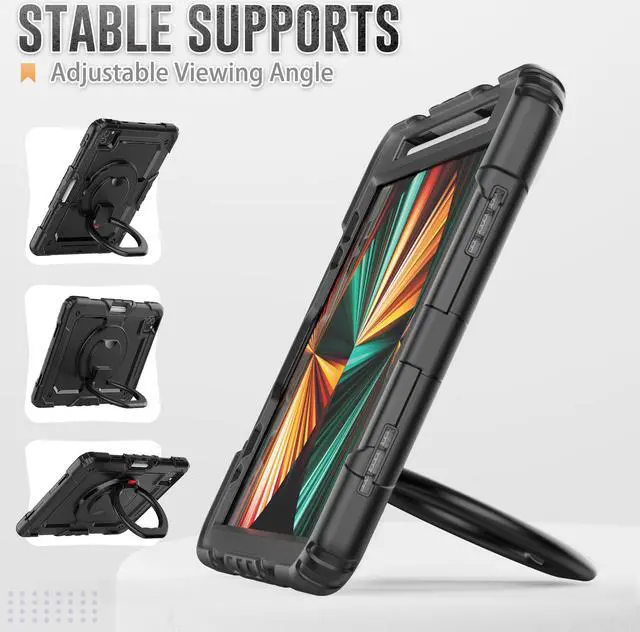 Alt view image 5 of 7 - BONAEVER Case for iPad Air 5 / Air 4 10.9 2022 2020 iPad Pro 11 inch 2022 2021 2020 2018 with Screen Protector [Support Apple Pencil Pair & Charging] Handle Strap Stand and Shoulder Strap