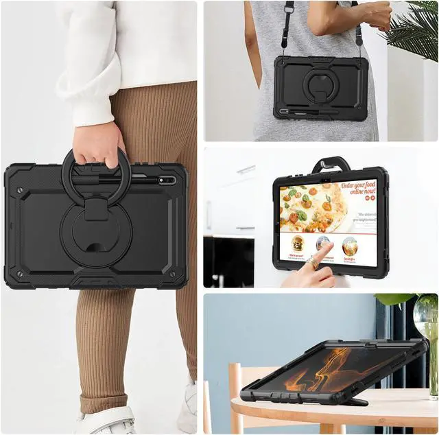 Alt view image 7 of 7 - BONAEVER For Samsung Galaxy Tab S8 Plus 2022 12.4 inch Model SM-X800 SM-X806 Case with Screen Protector / Rotatable Stand / Hand Strap / S-Pen Holder for Galaxy 12.4'' Tab S7 FE 2021 / S7 Plus 2020