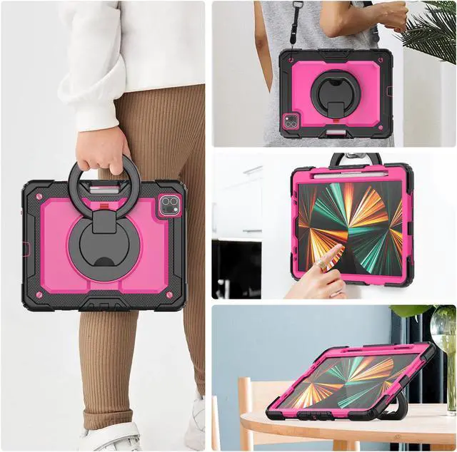 Alt view image 3 of 5 - BONAEVER Case for iPad Air 5 / Air 4 10.9 2022 2020 iPad Pro 11 inch 2022 2021 2020 2018 with Screen Protector [Support Apple Pencil Pair & Charging] Handle Strap Stand and Shoulder Strap