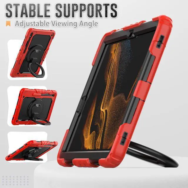 Alt view image 6 of 7 - BONAEVER For Samsung Galaxy Tab S8 Plus 2022 12.4 inch Model SM-X800 SM-X806 Case with Screen Protector / Rotatable Stand / Hand Strap / S-Pen Holder for Galaxy 12.4'' Tab S7 FE 2021 / S7 Plus 2020