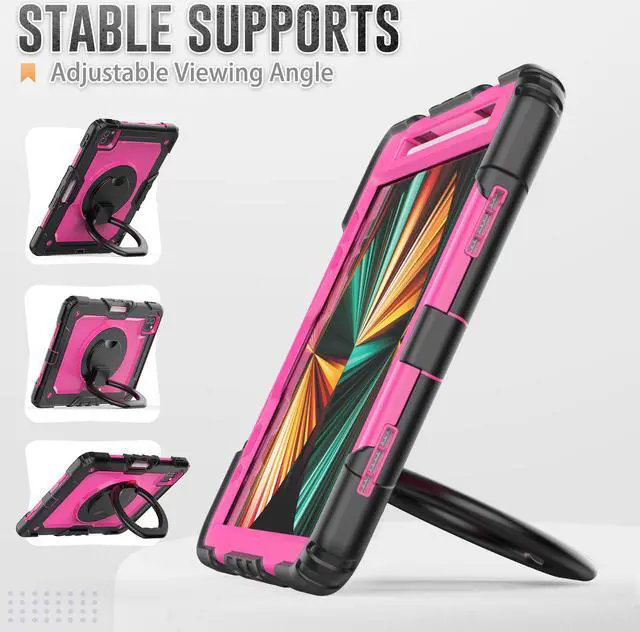 Alt view image 4 of 5 - BONAEVER Case for iPad Air 5 / Air 4 10.9 2022 2020 iPad Pro 11 inch 2022 2021 2020 2018 with Screen Protector [Support Apple Pencil Pair & Charging] Handle Strap Stand and Shoulder Strap