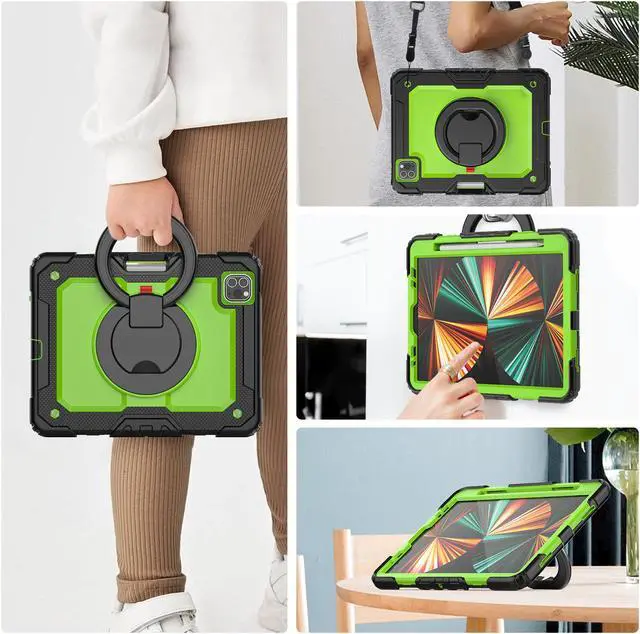 Alt view image 6 of 7 - BONAEVER Case for iPad Air 5 / Air 4 10.9 2022 2020 iPad Pro 11 inch 2022 2021 2020 2018 with Screen Protector [Support Apple Pencil Pair & Charging] Handle Strap Stand and Shoulder Strap