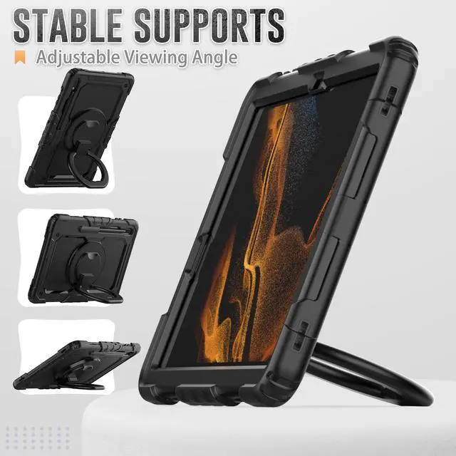 Alt view image 5 of 7 - BONAEVER For Samsung Galaxy Tab S8 Plus 2022 12.4 inch Model SM-X800 SM-X806 Case with Screen Protector / Rotatable Stand / Hand Strap / S-Pen Holder for Galaxy 12.4'' Tab S7 FE 2021 / S7 Plus 2020