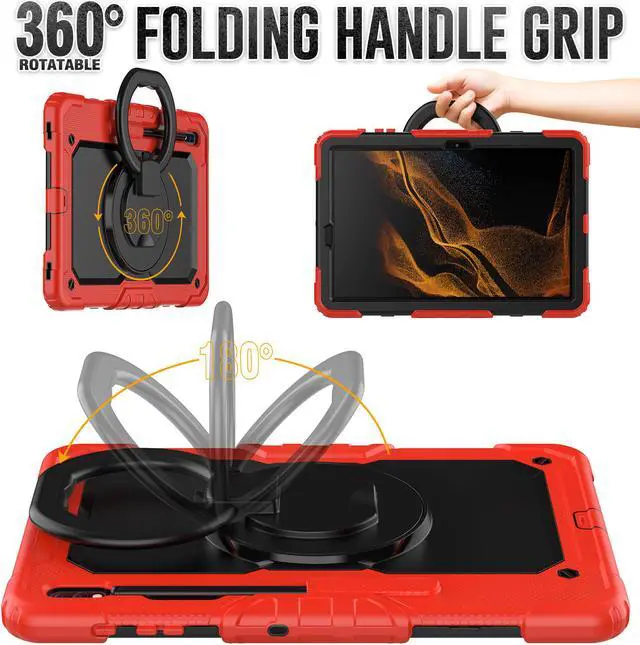 Alt view image 3 of 7 - BONAEVER For Samsung Galaxy Tab S8 Plus 2022 12.4 inch Model SM-X800 SM-X806 Case with Screen Protector / Rotatable Stand / Hand Strap / S-Pen Holder for Galaxy 12.4'' Tab S7 FE 2021 / S7 Plus 2020