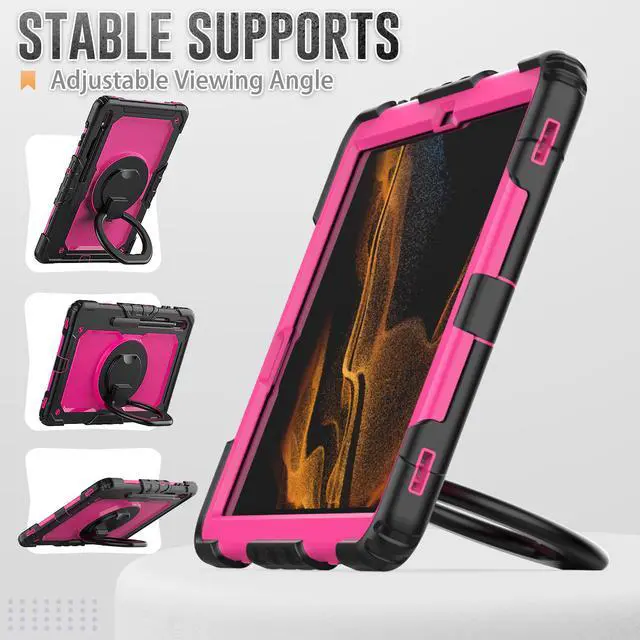Alt view image 4 of 7 - BONAEVER For Samsung Galaxy Tab S8 Plus 2022 12.4 inch Model SM-X800 SM-X806 Case with Screen Protector / Rotatable Stand / Hand Strap / S-Pen Holder for Galaxy 12.4'' Tab S7 FE 2021 / S7 Plus 2020