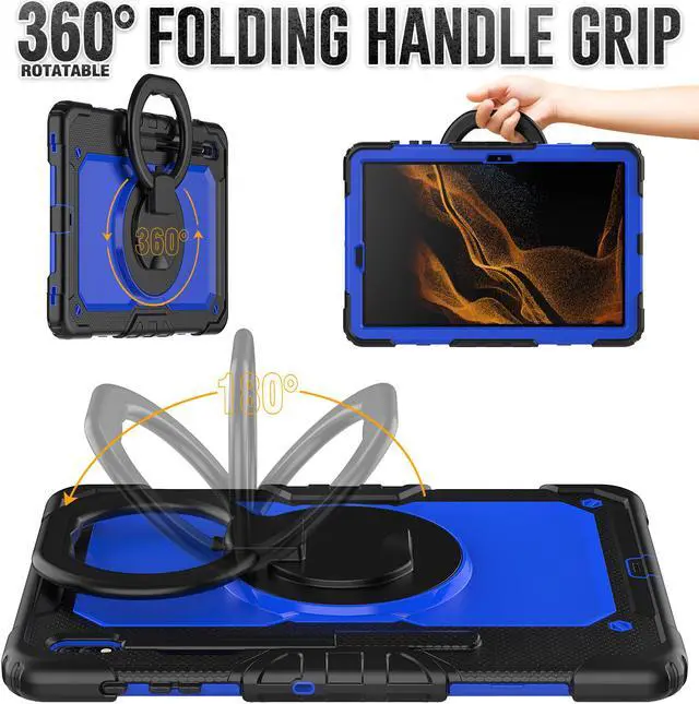 Alt view image 3 of 7 - BONAEVER For Samsung Galaxy Tab S8 Plus 2022 12.4 inch Model SM-X800 SM-X806 Case with Screen Protector / Rotatable Stand / Hand Strap / S-Pen Holder for Galaxy 12.4'' Tab S7 FE 2021 / S7 Plus 2020