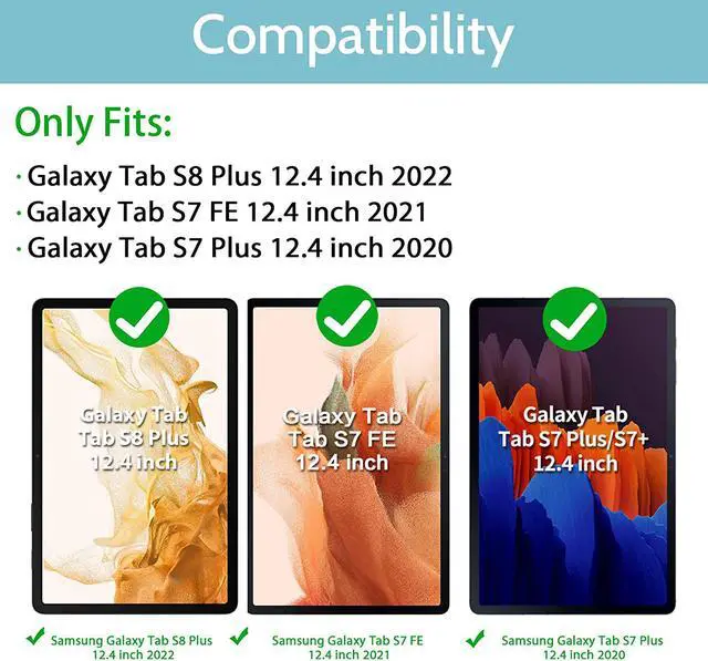 Alt view image 2 of 7 - BONAEVER For Samsung Galaxy Tab S8 Plus 2022 12.4 inch Model SM-X800 SM-X806 Case with Screen Protector / Rotatable Stand / Hand Strap / S-Pen Holder for Galaxy 12.4'' Tab S7 FE 2021 / S7 Plus 2020