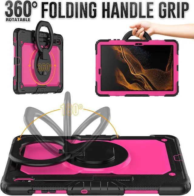 Alt view image 3 of 7 - BONAEVER For Samsung Galaxy Tab S8 Plus 2022 12.4 inch Model SM-X800 SM-X806 Case with Screen Protector / Rotatable Stand / Hand Strap / S-Pen Holder for Galaxy 12.4'' Tab S7 FE 2021 / S7 Plus 2020