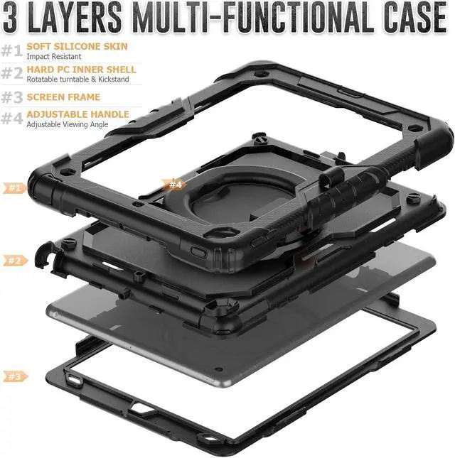 Alt view image 6 of 7 - BONAEVER For iPad 9th 8th 7th Generation Case 10.2 inch with Screen Protector Pencil Holder [360 Rotating Hand Strap] & Stand Drop-Proof Cover for iPad 10.2 inch 2021 2020 2019