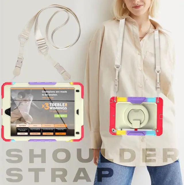 Alt view image 6 of 7 - BONAEVER Case for iPad 9.7 inch 2018 2017 with Screen Protector Pencil Holder [360 Rotating Hand Strap] Stand Shoulder Strap for iPad 5th / 6th Generation / Air 2 / Pro 9.7