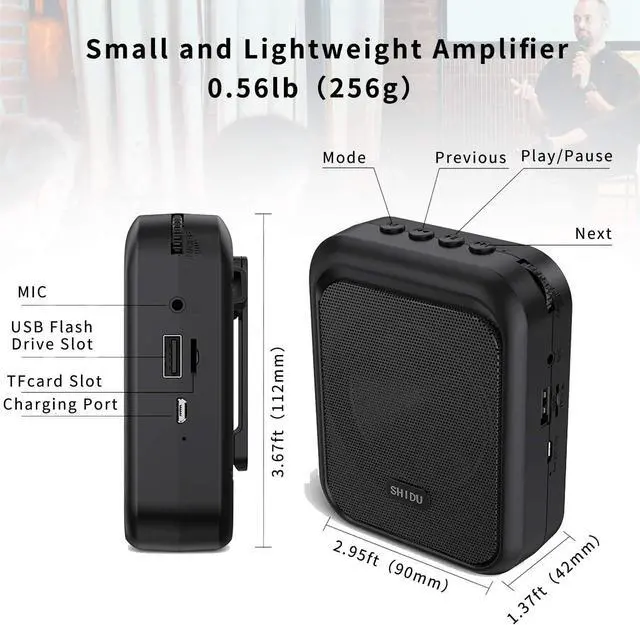 Alt view image 6 of 7 - BONAEVER Mini Voice Amplifier Portable Rechargeable Bluetooth Speaker with Wired Microphone Headset 10W 1800mAh PA Systerm Supports MP3 Format Audio for Teacher Taxi Driver Coaches