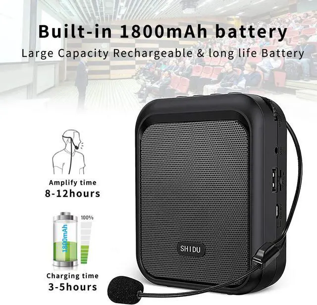 Alt view image 4 of 7 - BONAEVER Mini Voice Amplifier Portable Rechargeable Bluetooth Speaker with Wired Microphone Headset 10W 1800mAh PA Systerm Supports MP3 Format Audio for Teacher Taxi Driver Coaches