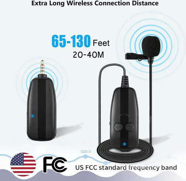 Alt view image 2 of 7 - BONAEVER Portable Wireless Lavalier Microphone for iPhone/ Android Phone/Camera 130 ft Range 3.5mm TRRS Output UHF Rechargeable Wireless Lapel Mic for Video Recording YouTube Vlogging Interview