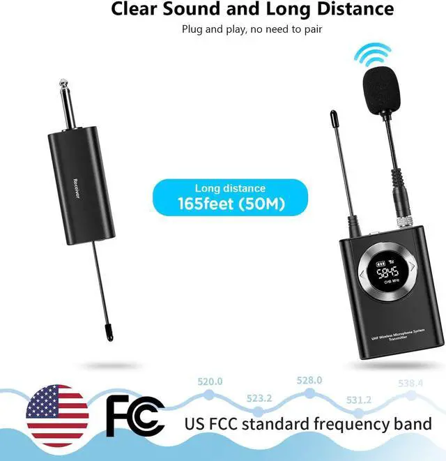 Alt view image 3 of 7 - BONAEVER UHF Wireless Microphone Systerm Lavalier Mic/Headset Mic/Hand Held Mic165ft Range Rechargeable Transmitter Receiver for iphone Smart phone AMP PC Camera Vlogging Recording