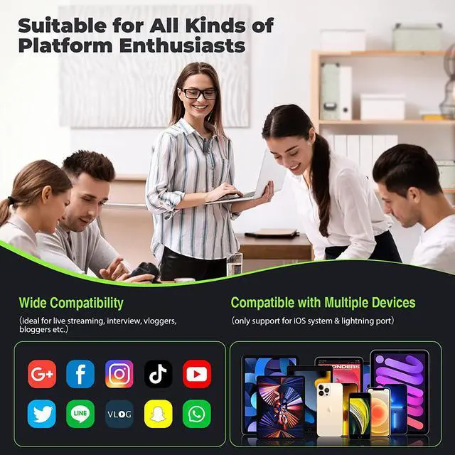 Alt view image 7 of 7 - BONAEVER Wireless Lavalier Microphone Compatible with iPhone iPad with 48H Charging Case 2.4GHz Plug-Play Wireless Mic for Amazon Live Stream Video Recording YouTube TikTok Noise Reduction Auto Syncs