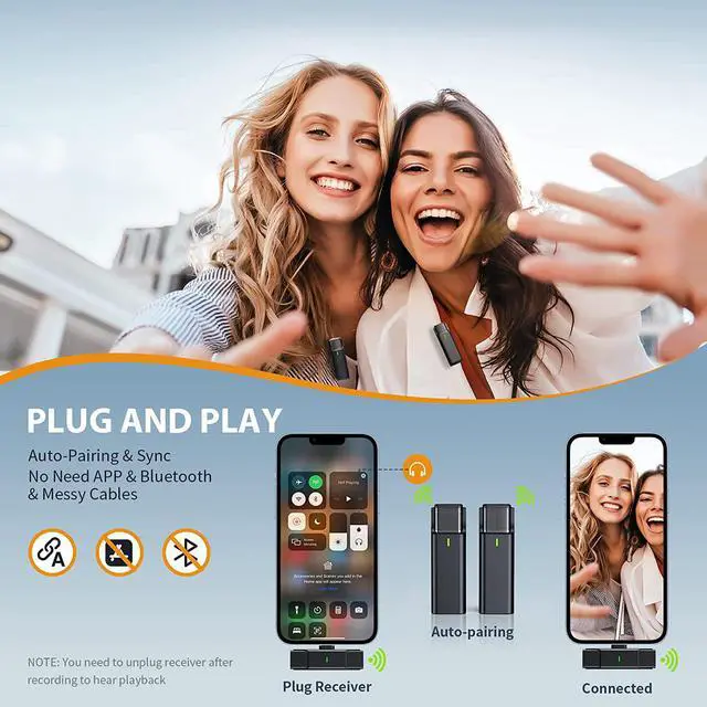 Alt view image 2 of 7 - BONAEVER 2 Wireless Lavalier Microphones Compatible with iPhone iPad with 56H Charging Case 2.4GHz Plug-Play Wireless Mic for Interview Live Standream Video Recording TikTok Noise Reduction Auto Syncs
