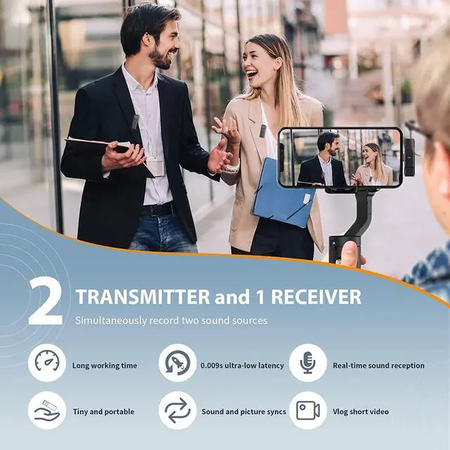 Alt view image 3 of 7 - BONAEVER 2 Wireless Lavalier Microphones Compatible with iPhone iPad with 56H Charging Case 2.4GHz Plug-Play Wireless Mic for Interview Live Standream Video Recording TikTok Noise Reduction Auto Syncs