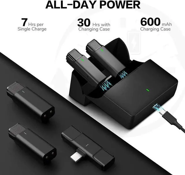 Alt view image 3 of 7 - BONAEVER Wireless Dual Lavalier Microphones for USB Type-C roid Plug & Play 2.4G Lapel Mic with Charging Case for Youtube Facebook Live Standream Video Recording - Noise Reduction/ 984Ft Transmission