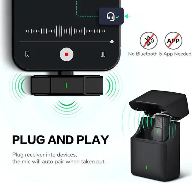 Alt view image 4 of 7 - BONAEVER Wireless Lavalier Microphone for USB Type-C roid with 35H Charging Case Plug & Play Clip-on Lapel Mic for Youtube Facebook Live Standream Video Recording -Noise Reduction/ 984Ft Transmission
