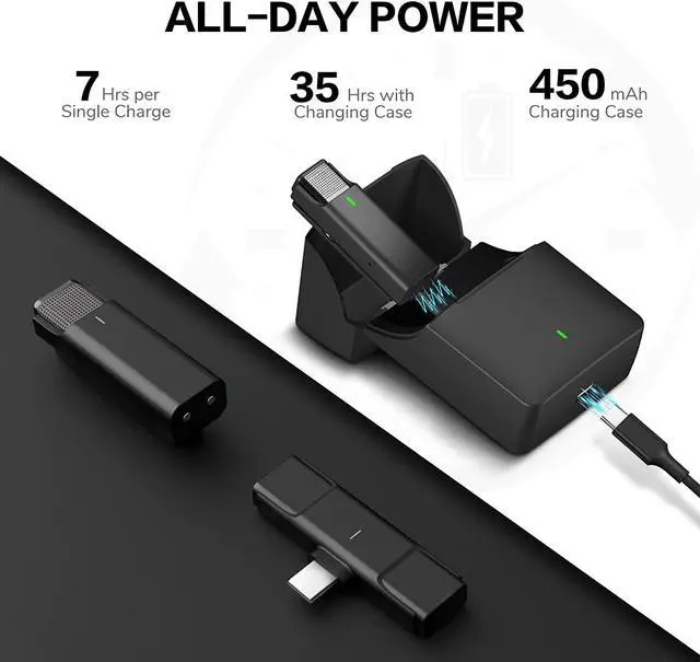 Alt view image 2 of 7 - BONAEVER Wireless Lavalier Microphone for USB Type-C roid with 35H Charging Case Plug & Play Clip-on Lapel Mic for Youtube Facebook Live Standream Video Recording -Noise Reduction/ 984Ft Transmission