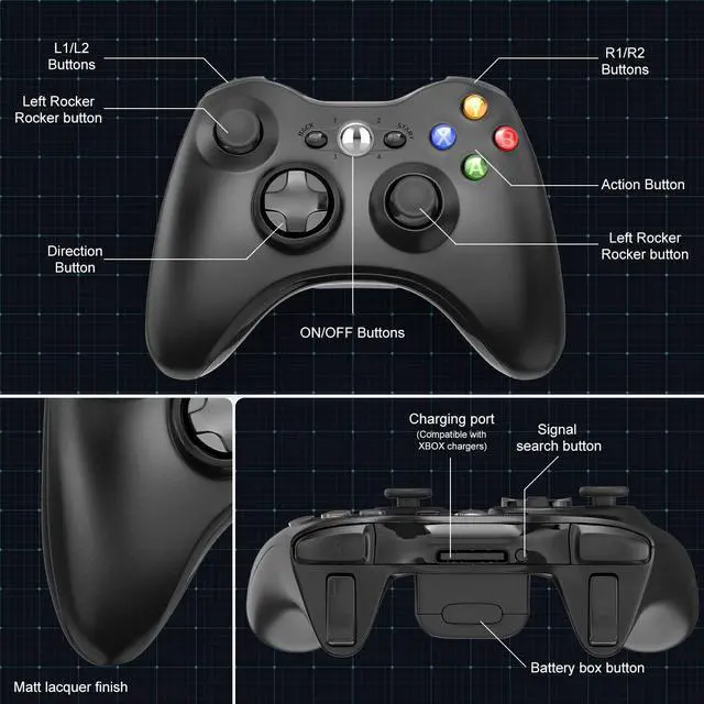 Alt view image 3 of 7 - BONAEVER Wireless Controller Compatible with Xbox 360 2.4GHZ Gamepad Joy Standick Wireless Controller Compatible with Xbox 360 PC Windows 781011 with Receiver - Black