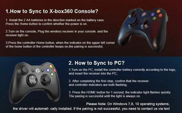 Alt view image 4 of 7 - BONAEVER Wireless Controller Compatible with Xbox 360 2.4GHZ Gamepad Joy Standick Wireless Controller Compatible with Xbox 360 PC Windows 781011 with Receiver - Black