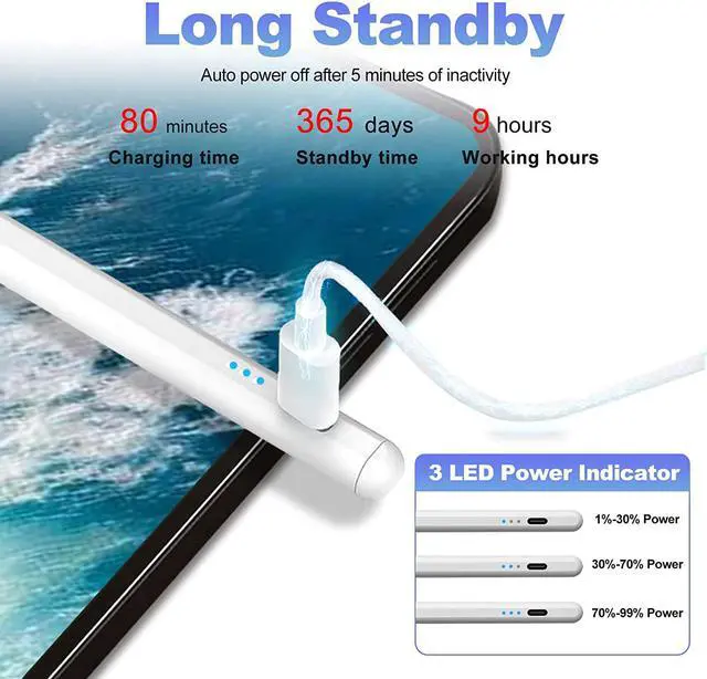 Alt view image 4 of 6 - BONAEVER Stylus Pen for iPad with Palm Rejection Tilt Sensitive Active Pencil Compatible with (2018-2021) Apple iPad Pro 11/12.9 Inch iPad 6/7/8th Gen iPad Mini 5/6th Gen iPad Air 3rd/4th Generation