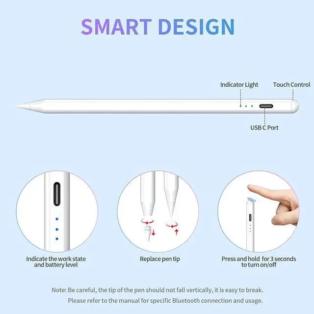 Alt view image 4 of 7 - BONAEVER Stylus Pen for iPad with Palm Rejection Compatible with 2018-2022 iPad Air 3rd/4th/5th iPad Pro 11/12.9 inch iPad 6th/7th/8th/9th iPad Mini 5th/6th Tilt Sensitivity iPad Pencil White