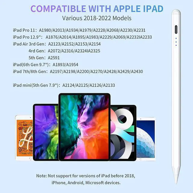 Alt view image 2 of 7 - BONAEVER Stylus Pen for iPad with Palm Rejection Compatible with 2018-2022 iPad Air 3rd/4th/5th iPad Pro 11/12.9 inch iPad 6th/7th/8th/9th iPad Mini 5th/6th Tilt Sensitivity iPad Pencil White