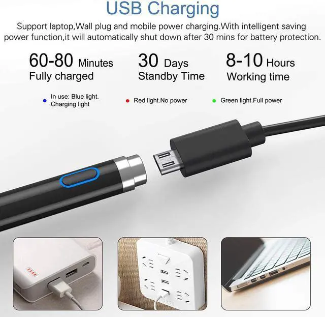 Alt view image 6 of 7 - BONAEVER Active Stylus Pen Compatible for iOS& Android Touch Screens Pencil for iPad with Dual Touch FunctionRechargeable Stylus for iPad/iPad Pro/Air/Mini/iPhone/Cellphone/Samsung/ Drawing & Writing