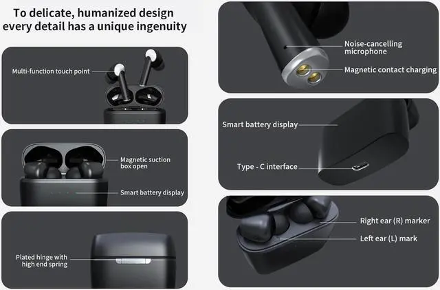 Alt view image 4 of 7 - Wireless Bluetooth 5.2 Earphone Earbuds HiFi Stereo Sound IPX7 Waterproof Deep Bass in-Ear Headphone Touch Control ANC Noise Cancellation Sport Workout Running Gaming Headset for iPhone Android