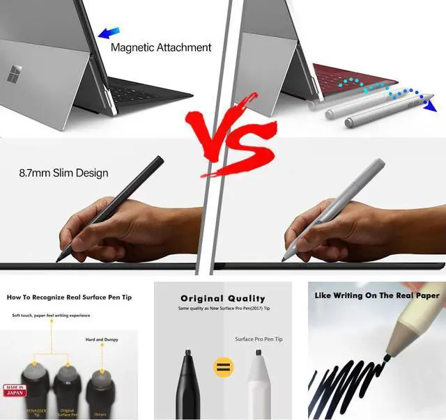 Alt view image 7 of 7 - BONAEVER Stylus for Surface 4096 Pressure Sensitivity Compatible with New Surface Pro 12 11 10 9 8 7 6 5 4/Laptop studio/Go 3/Duo 2 Fir Stand D Shape Body Rechargeable