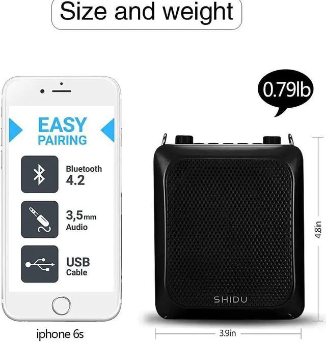 Alt view image 6 of 7 - BONAEVER Bluetooth Voice Amplifier with Microphone Wireless Headset 25W Loudly Personal H sfree Portable Microphone with Speaker Echo Amp Small Pa Systerm for Teachers Classroom Coaches ect