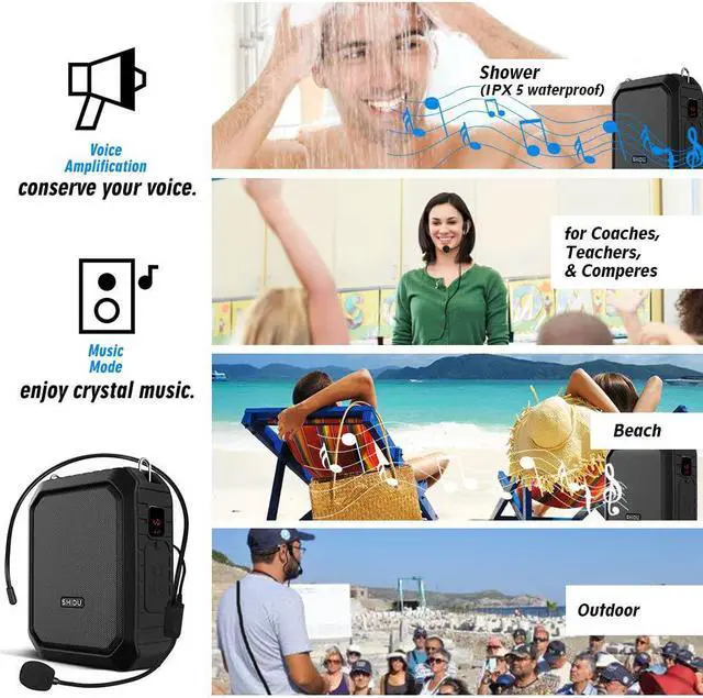 Alt view image 5 of 7 - BONAEVER Bluetooth Voice Amplifier Portable Waterproof Voice Amplifier with Wired Microphone Headset 18W 4400mAh Rechargeable Bluetooth Microphone Speaker for TeachersOutdoorsClassroomFitness