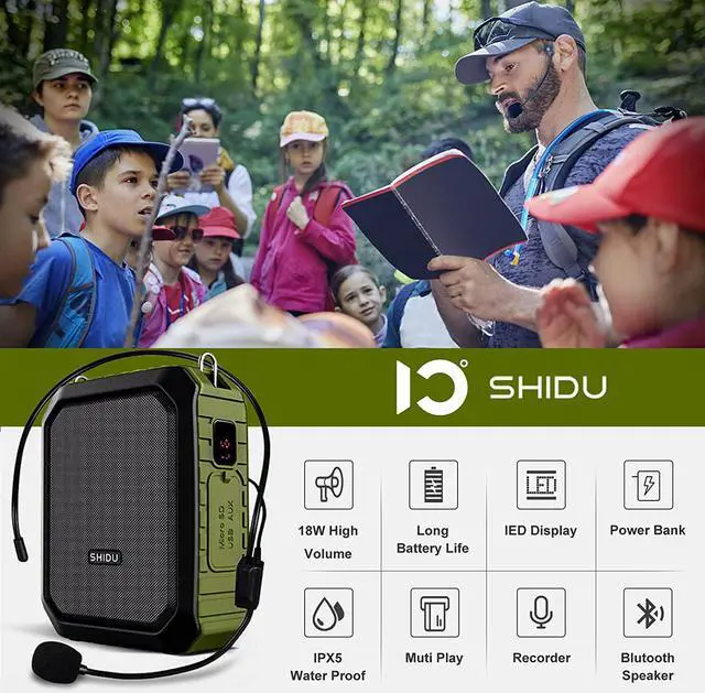 Alt view image 2 of 7 - BONAEVER Bluetooth Voice Amplifier Portable Waterproof Voice Amplifier with Wired Microphone Headset 18W 4400mAh Rechargeable Bluetooth Microphone Speaker for TeachersOutdoorsClassroomFitness