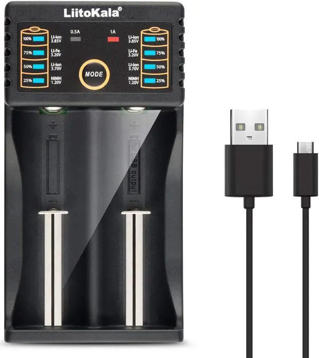 Main image of BONAEVER 2-Bay USB Smart 18650 Battery Charger Smart Multifunctional Battery Charger for 18650 26650 14500 16340 10440 RCR1233.2V LiFePO41.2V Ni-MH Ni-Cd AA with 2 LED Indicators