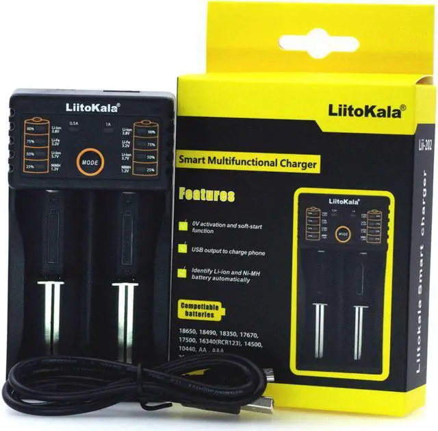 Alt view image 7 of 7 - BONAEVER 2-Bay USB Smart 18650 Battery Charger Smart Multifunctional Battery Charger for 18650 26650 14500 16340 10440 RCR1233.2V LiFePO41.2V Ni-MH Ni-Cd AA with 2 LED Indicators