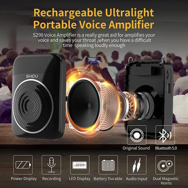 Alt view image 2 of 7 - BONAEVER Portable Voice Amplifier for Teacher with Microphone Headset 2000 mAh Personal Speaker Rechargeable Support MP3 LED Screen for Teachers Tour Guide Coaches Classroom