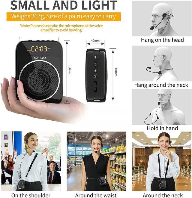Alt view image 6 of 7 - BONAEVER Portable Voice Amplifier for Teacher with Microphone Headset 2000 mAh Personal Speaker Rechargeable Support MP3 LED Screen for Teachers Tour Guide Coaches Classroom