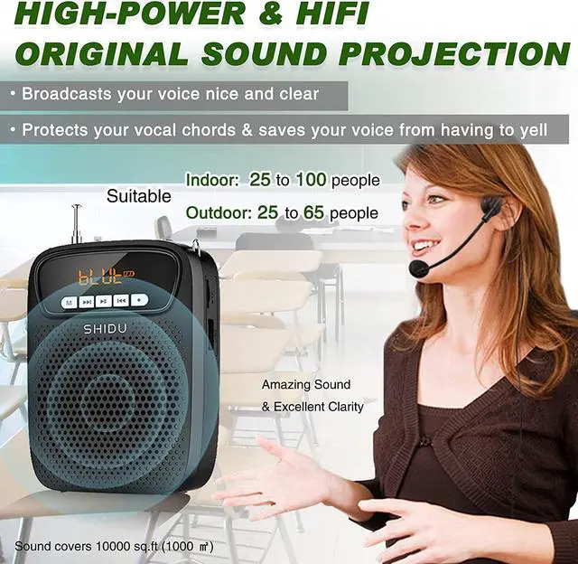 Alt view image 2 of 7 - BONAEVER Portable Mini Voice Amplifier Wired Headset Microphone Speaker Set for Teachers 15W Rechargeable Personal Mic for ClassroomTour GuidesIn Standructors Presentation